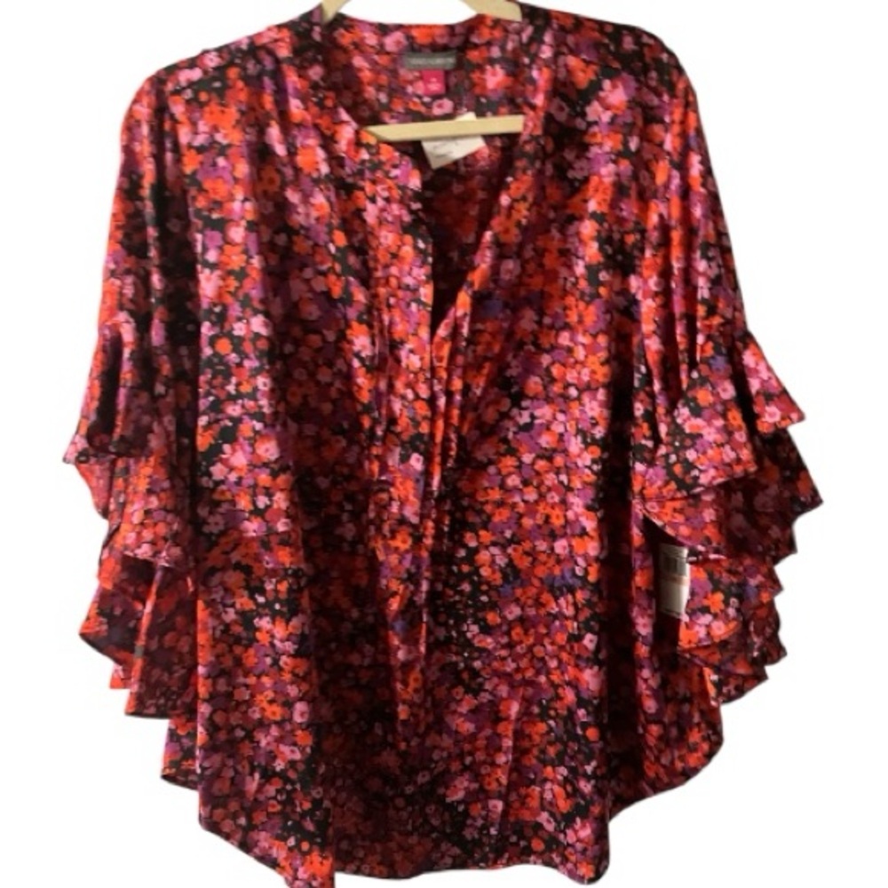 Vince Camuto Top, Floral, Peasant Top, Sz 2X, Flutter sleeve, Art to wear, NWT